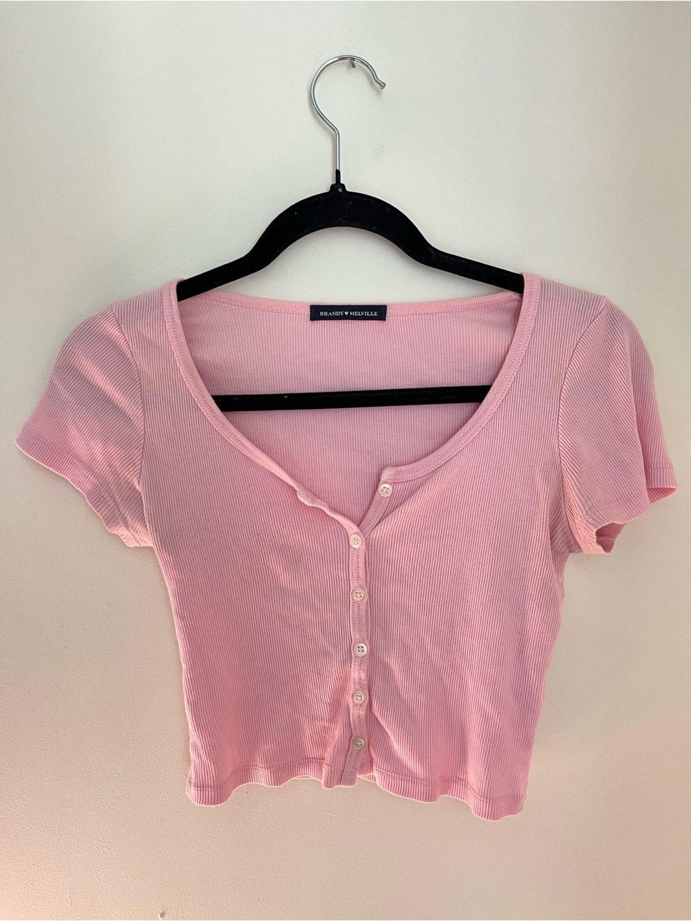 Brandy Melville Pastel Pink Ribbed Button Crop Top